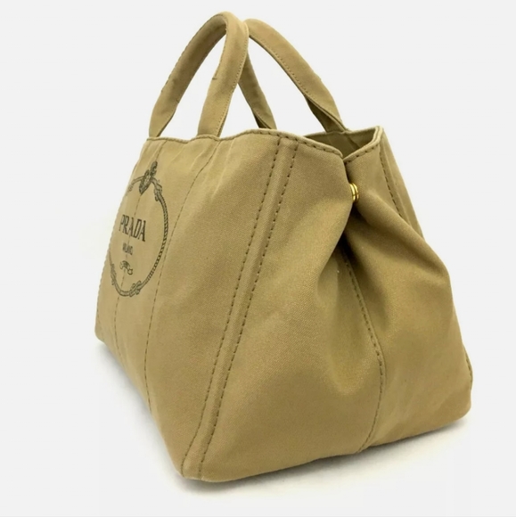 PRADA CANAPA BEIGE CANVAS HAND BAG/W SHOULDER STRAP/2922 - Picture 3 of 13